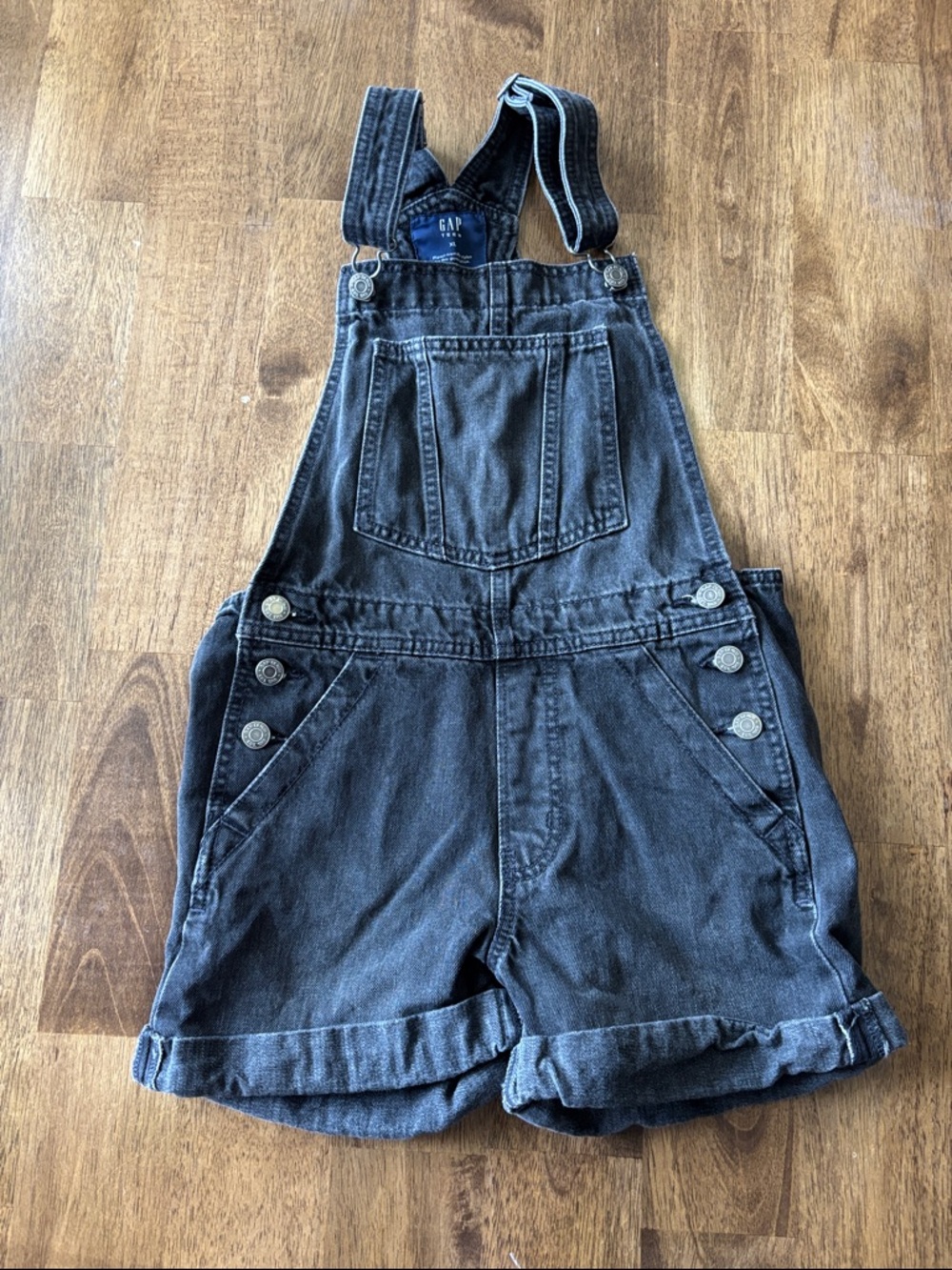 GAP Teen Washed Black Denim Overall Shorts